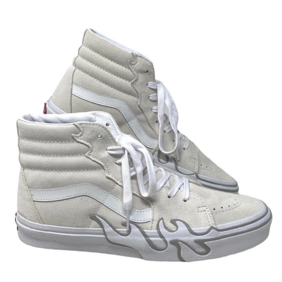 VANS Sk8-Hi Flame Suede Shoes White Gray Skate Sneakers Women's Size VN0005UJWWW